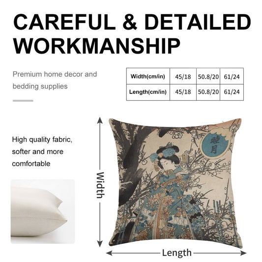 Classic Vintage Ukiyo-e Japanese Art Geisha Portrait Linen Throw Pillow Cover