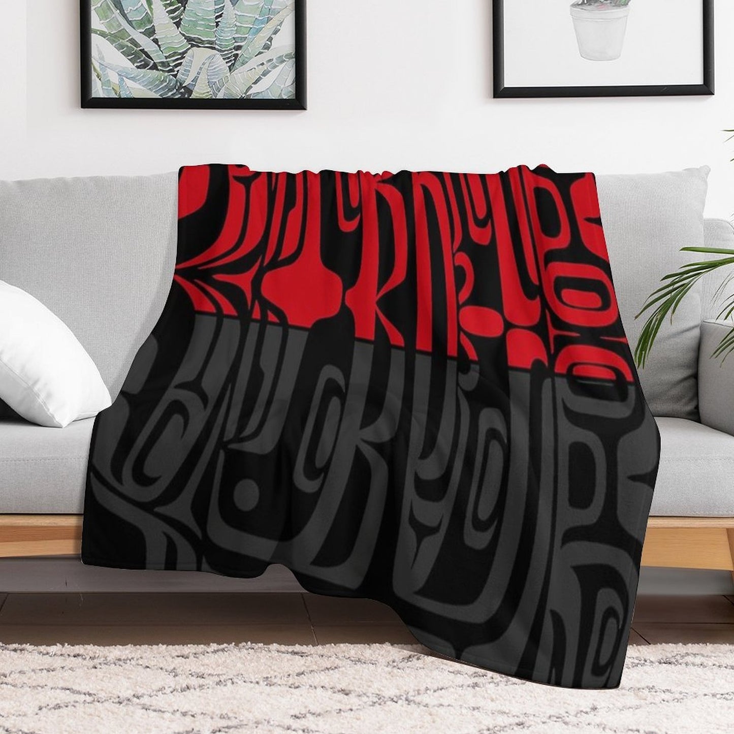 Bentwood Box - Red, Black, Grey Throw Blanket