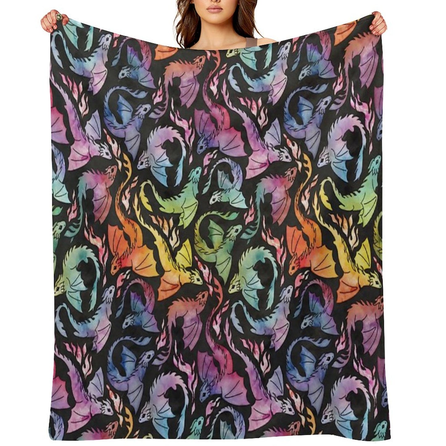 Dragon Fire Dark Rainbow Throw Blanket