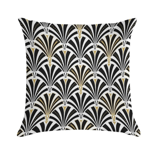 Art Deco Fan Pattern, Black And White Soft Short Plush Fabric Throw Pillow