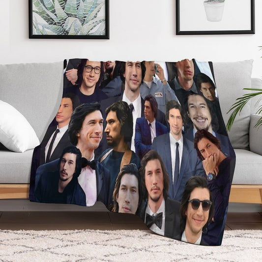 Adam Driver Blue Collage Throw Blanket