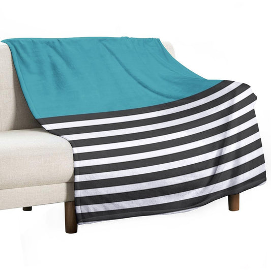 Half Striped Gray - Solid Turquoise Throw Blanket