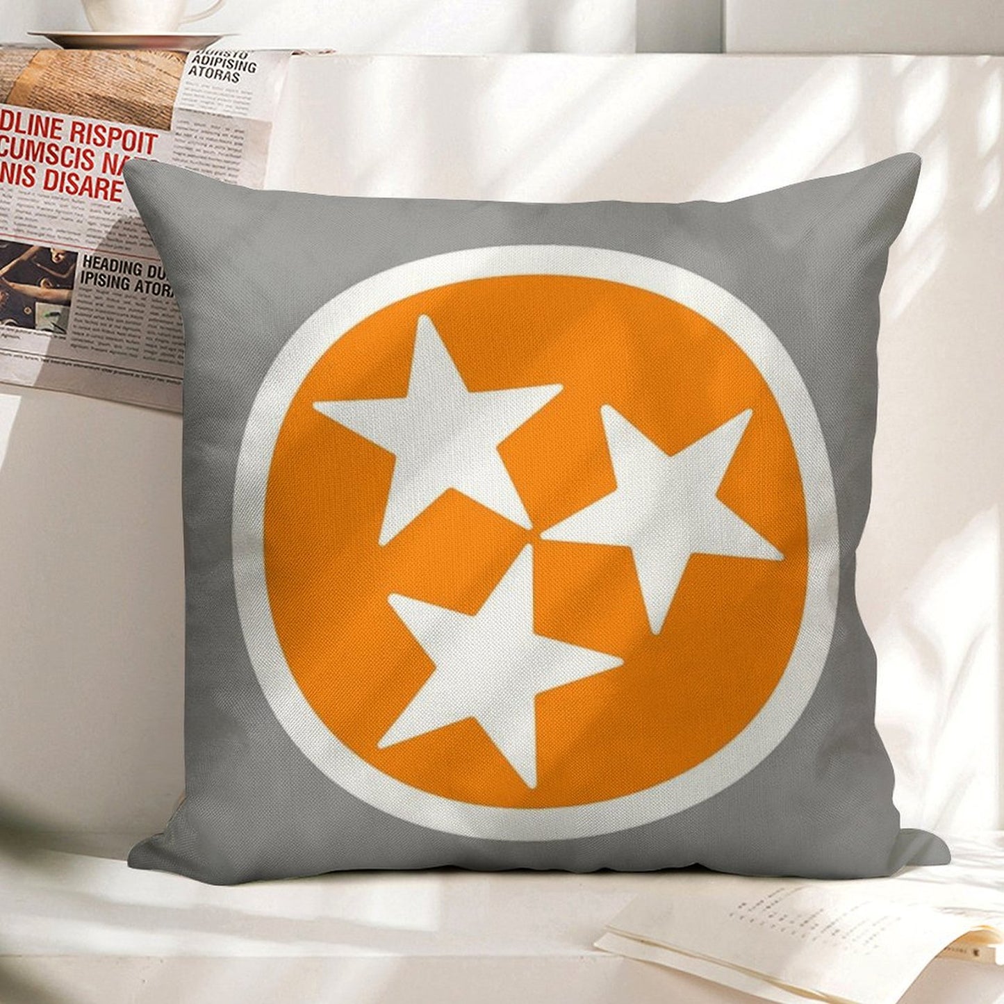 Orange & White Tri-Star Linen Throw Pillow Cover