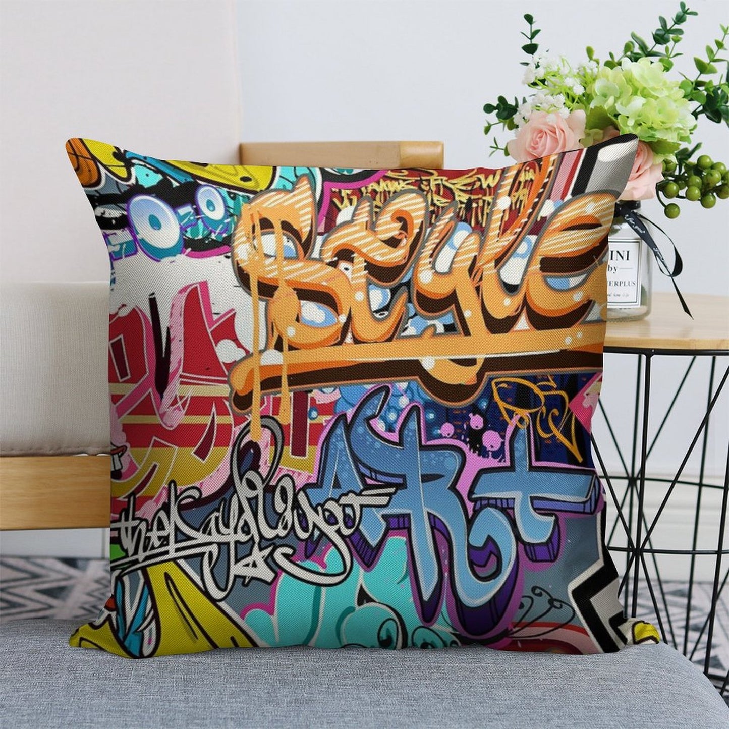 Graffiti Linen Throw Pillow Cover