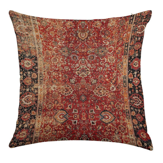17th Century Afghanistan Rug Print Linen Throw Pillow Cover