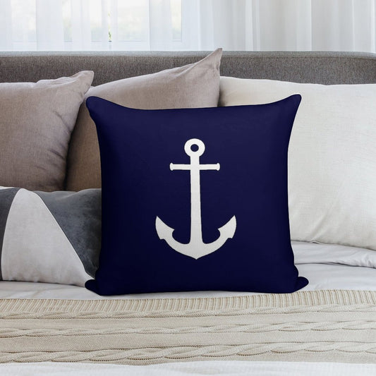 White Anchor On Navy Blue Soft Short Plush Fabric Throw Pillow
