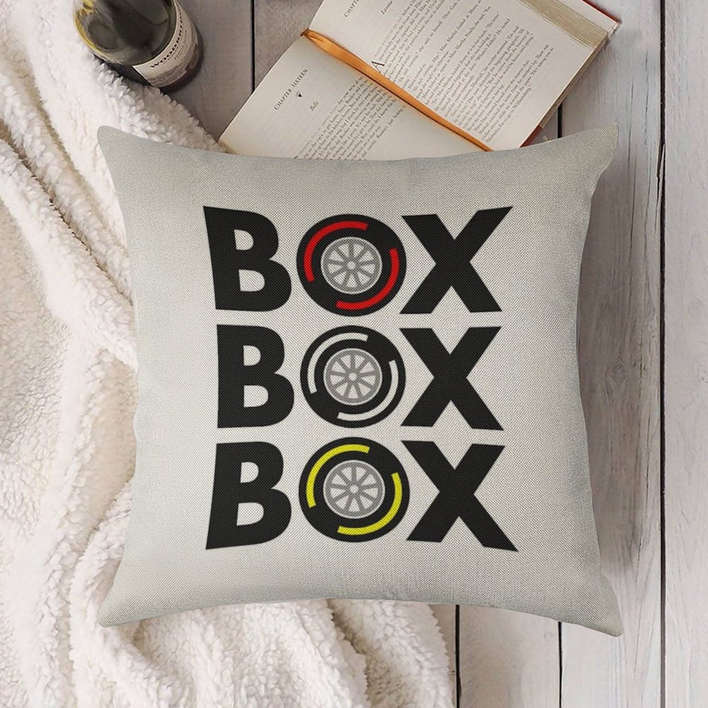 Box Box Box F1 Tyre Compound Design Linen Throw Pillow Cover