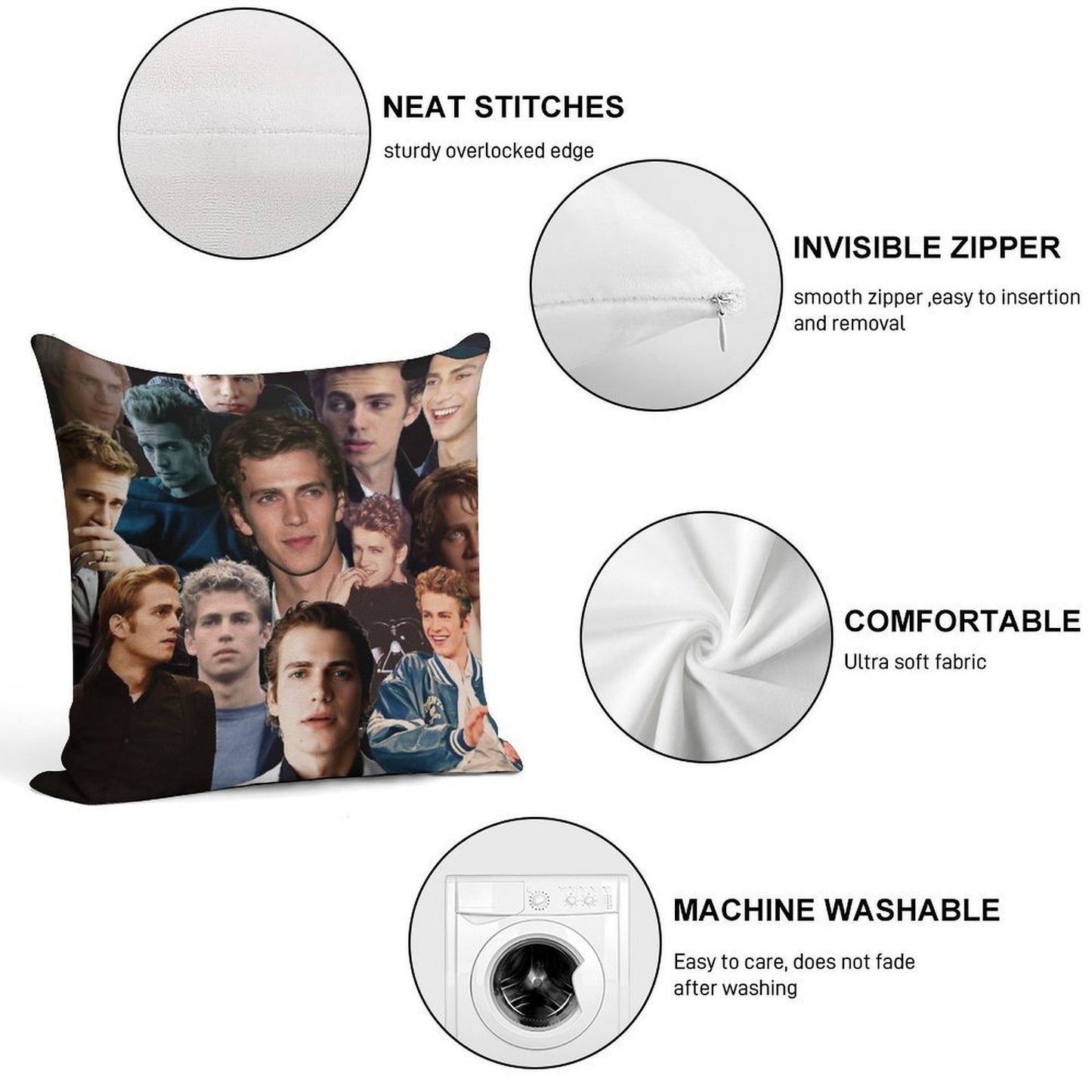 Hayden Christensen Hot Collage Soft Anti-Pilling Throw Pillow