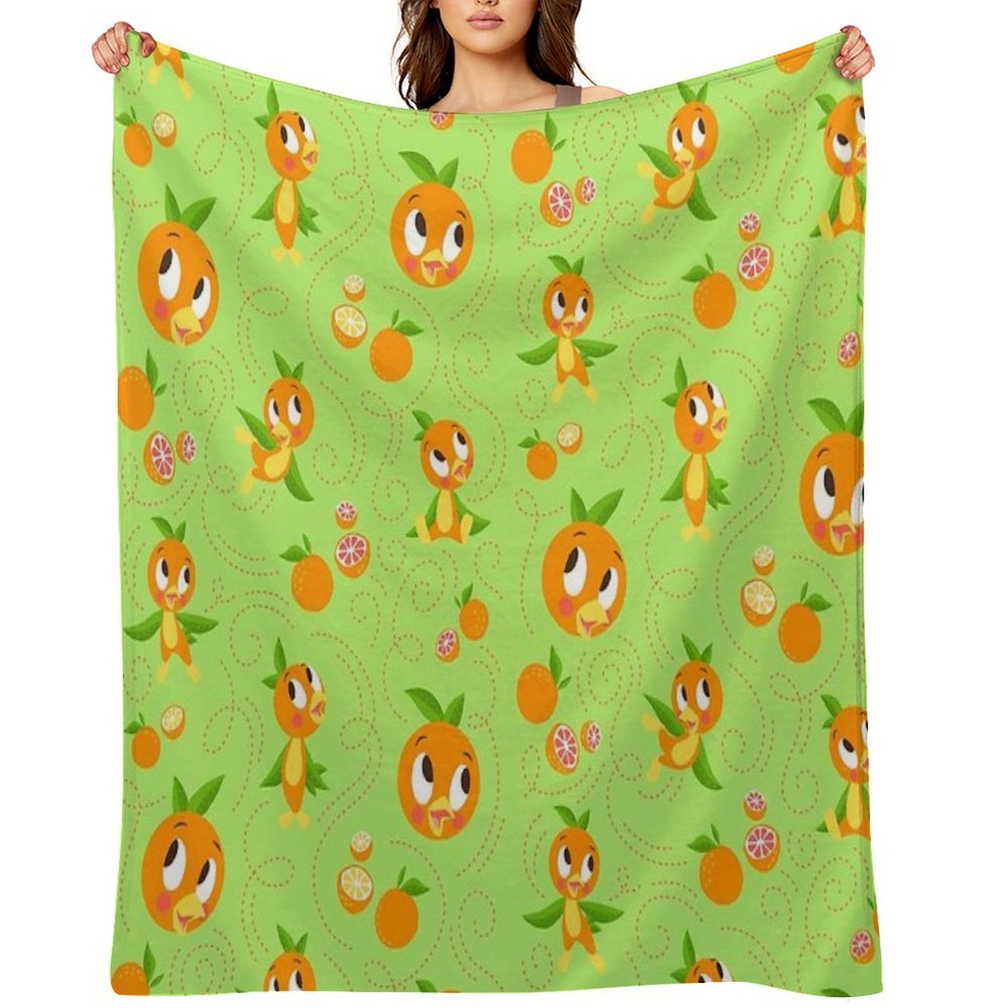 Hello Sunshine! - Orange Bird (green Background) Throw Blanket