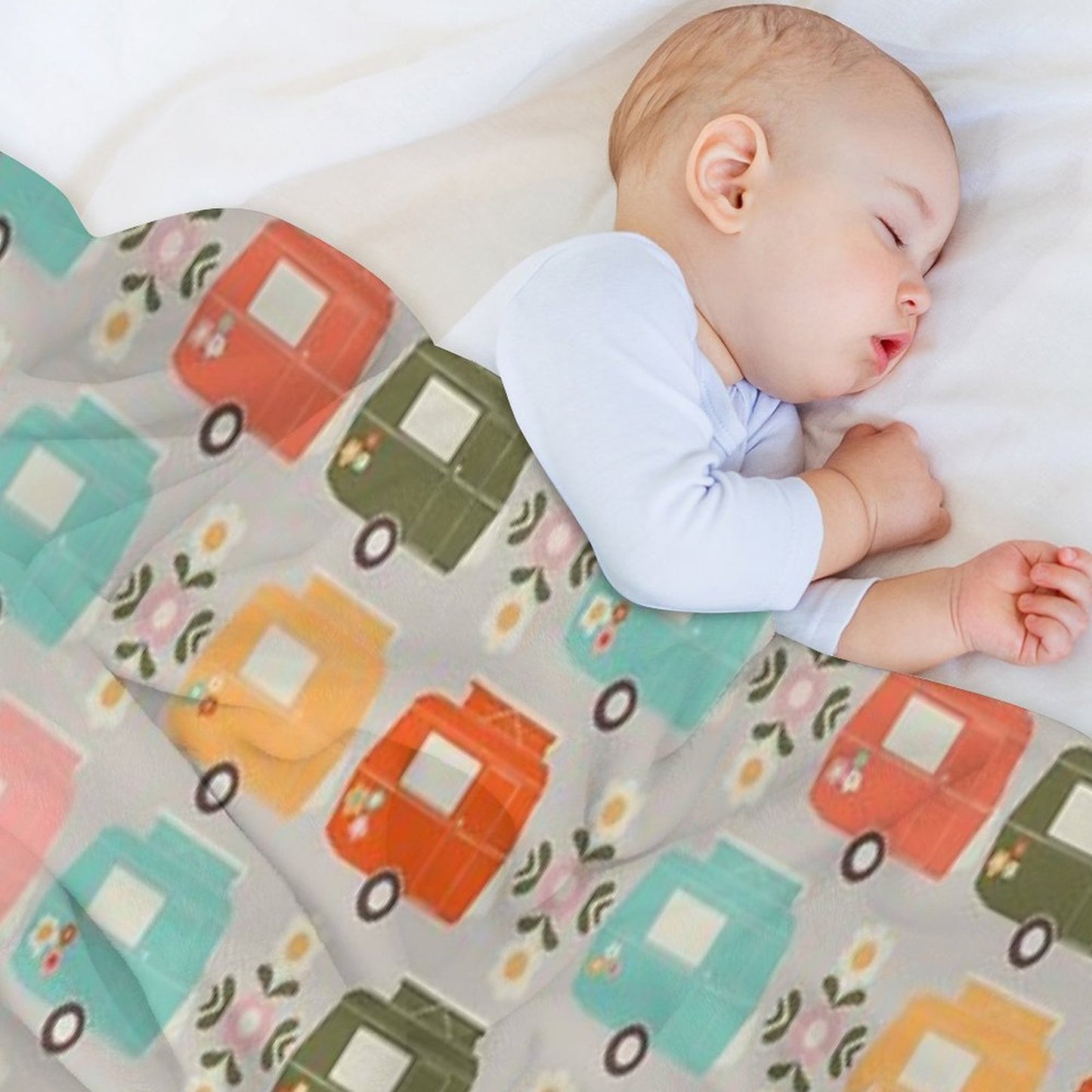 Colourful Vintage Caravans And Daisies Throw Blanket