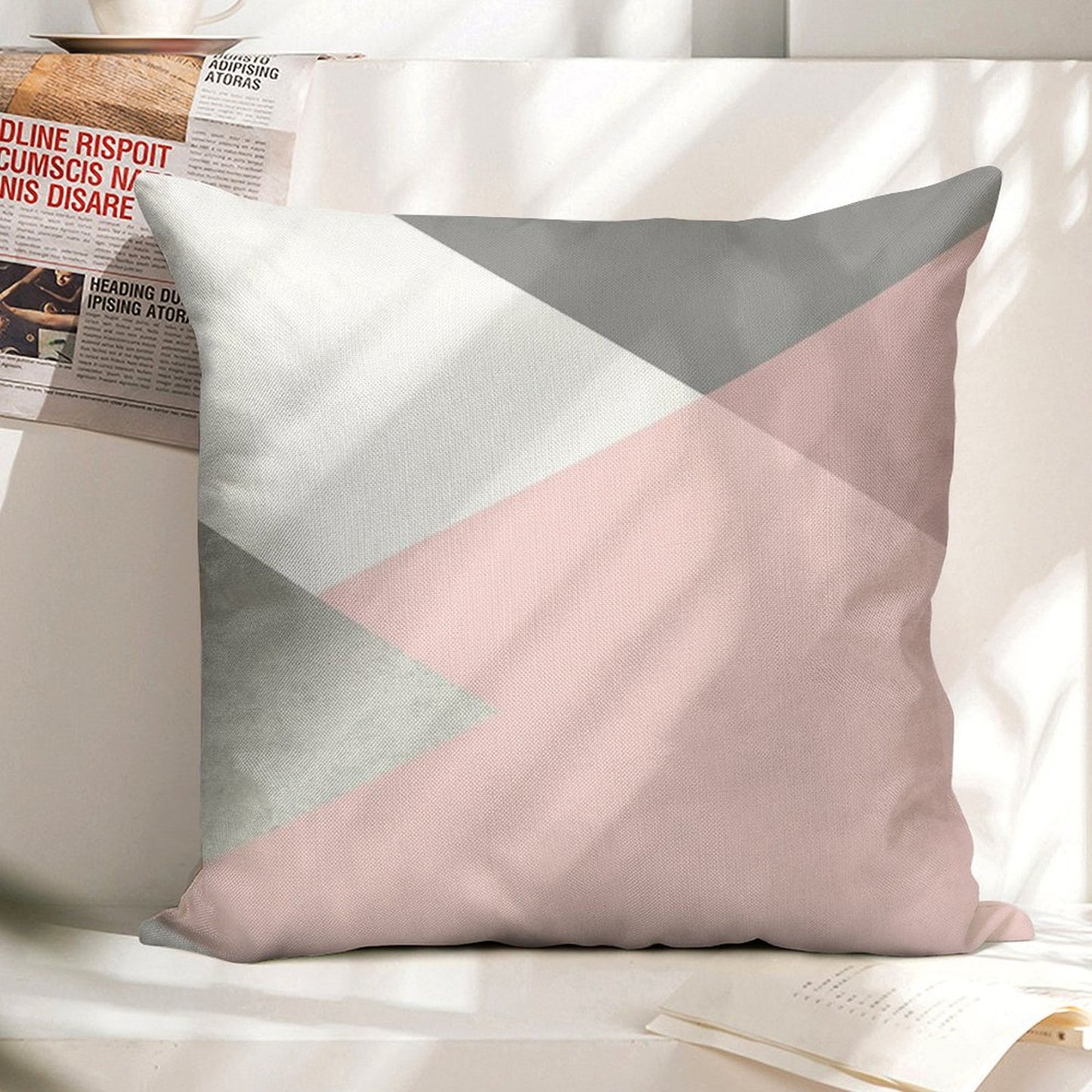 Geometrics - Grey Blush Silver Linen Throw Pillow Cover