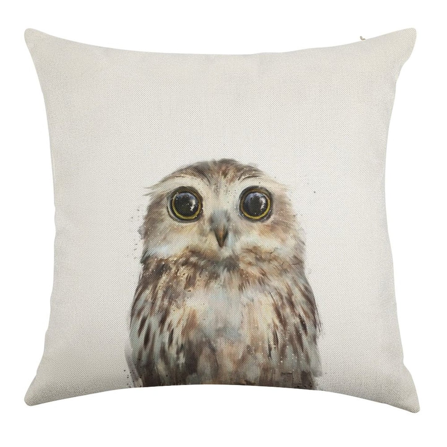 Little Owl Linen Throw Pillow Cover