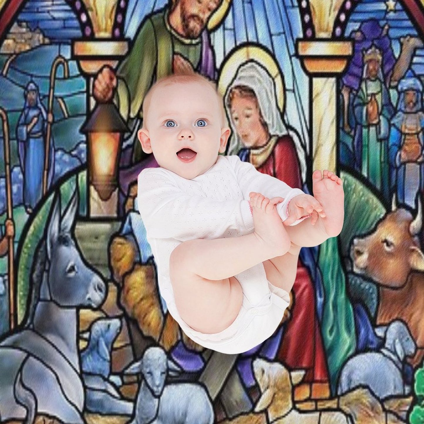 Stained Glass Nativity Throw Blanket