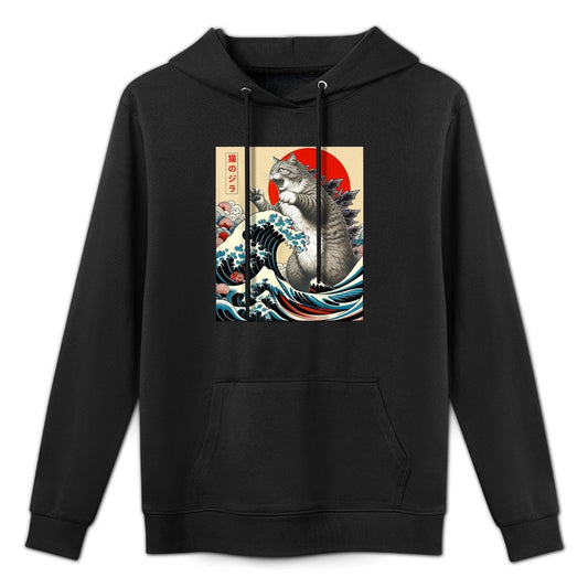 Catzilla Cat Japanese Art Funny Cat Gifts For Men Women Kid Adjustable Hood Hoodie
