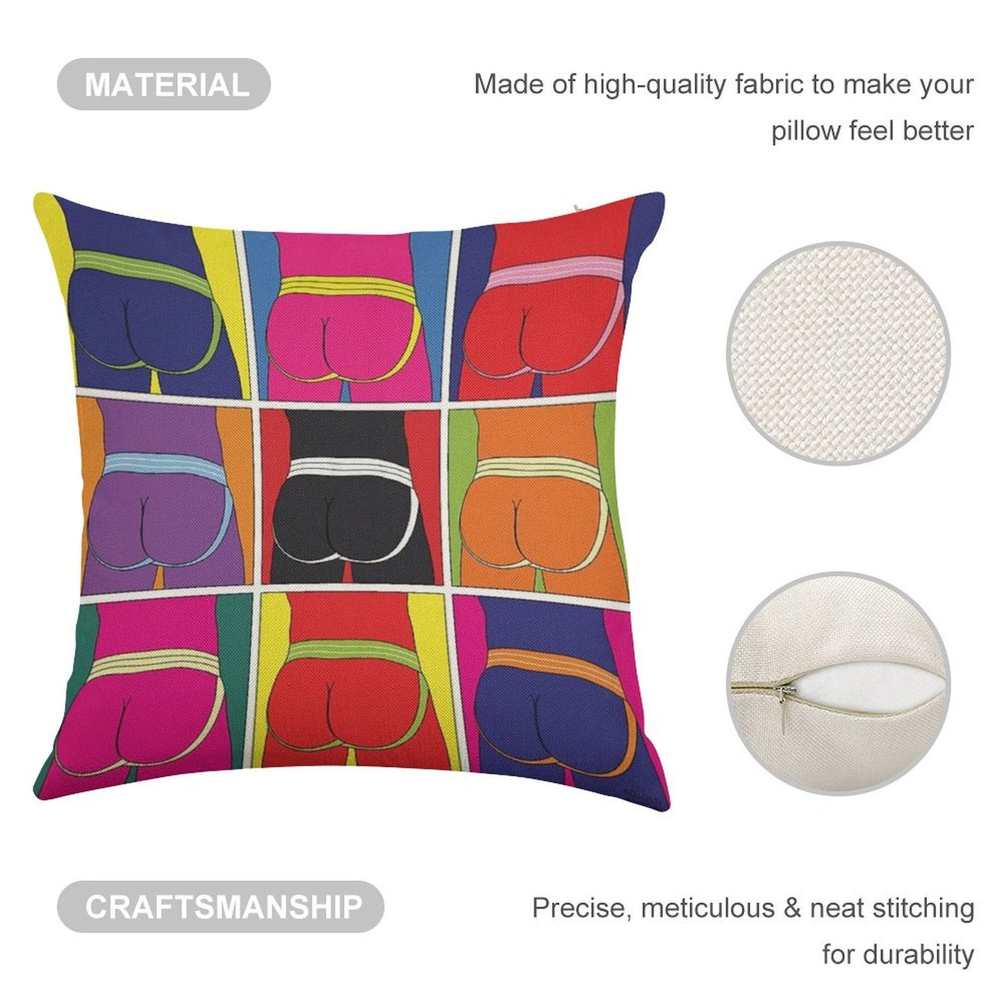 Pop Art Jockstrap Desire Nine Linen Throw Pillow Cover