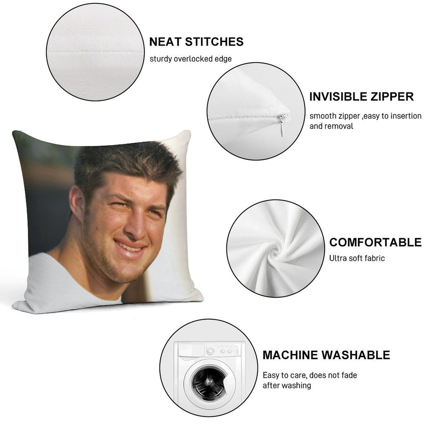 Tim Tebow Soft Hidden Zipper Throw Pillow