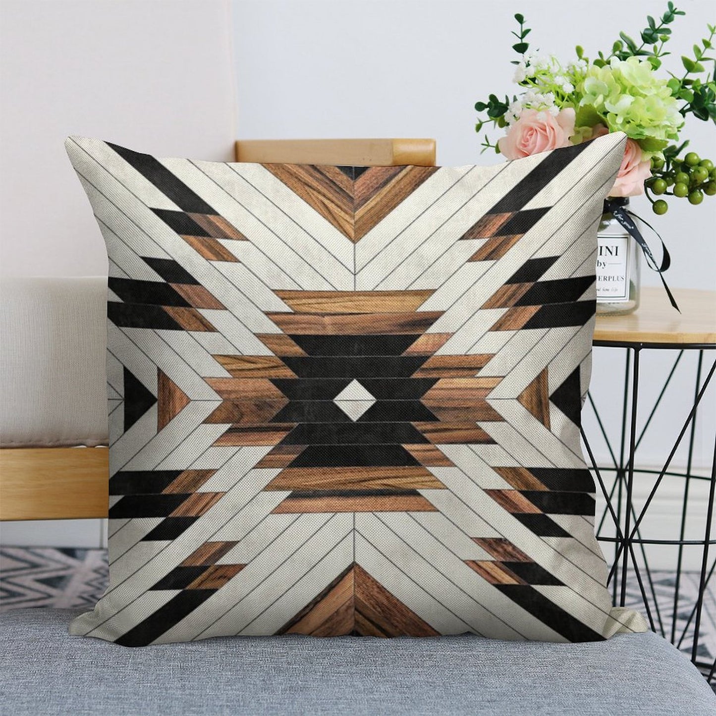 Urban Tribal Pattern No.5 - Aztec - Concrete And Wood Linen Throw Pillow Cover