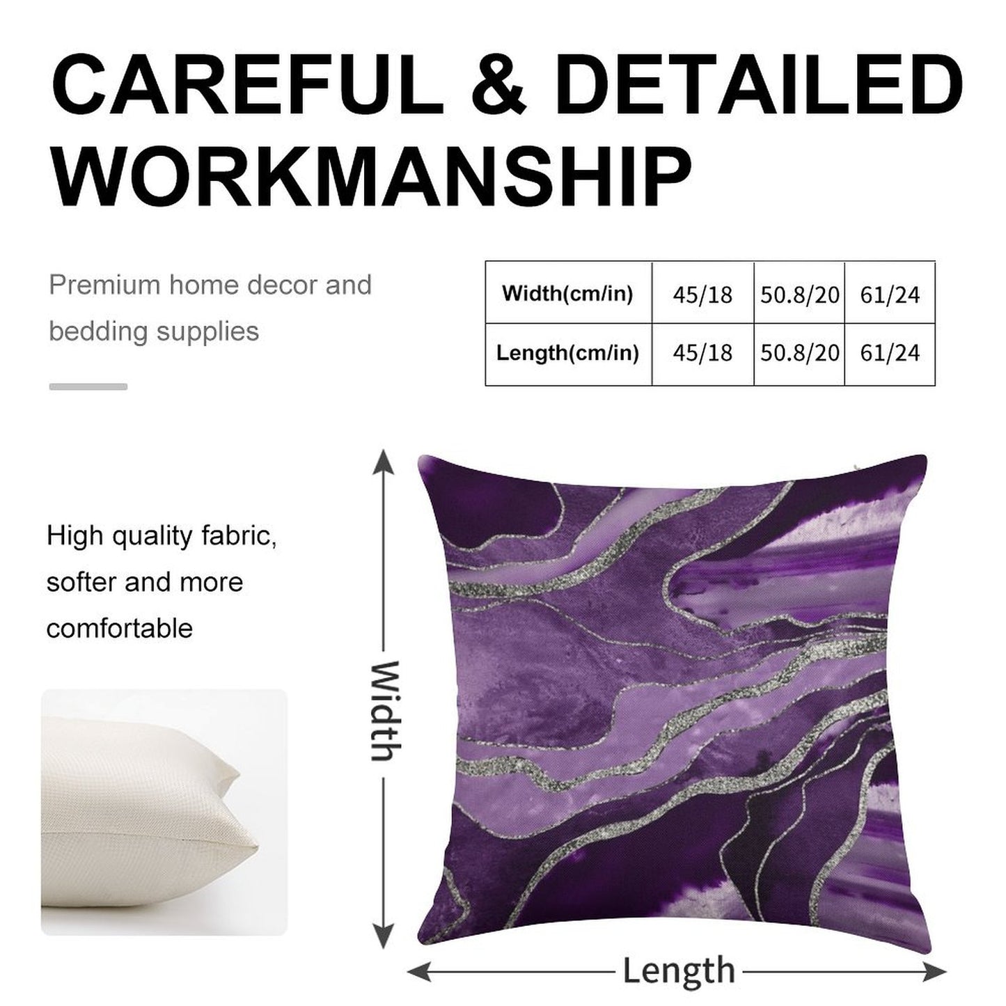 Purple Marble Agate Silver Glam #1 (Photo of Glitter Only - Not Reflective) Linen Throw Pillow Cover