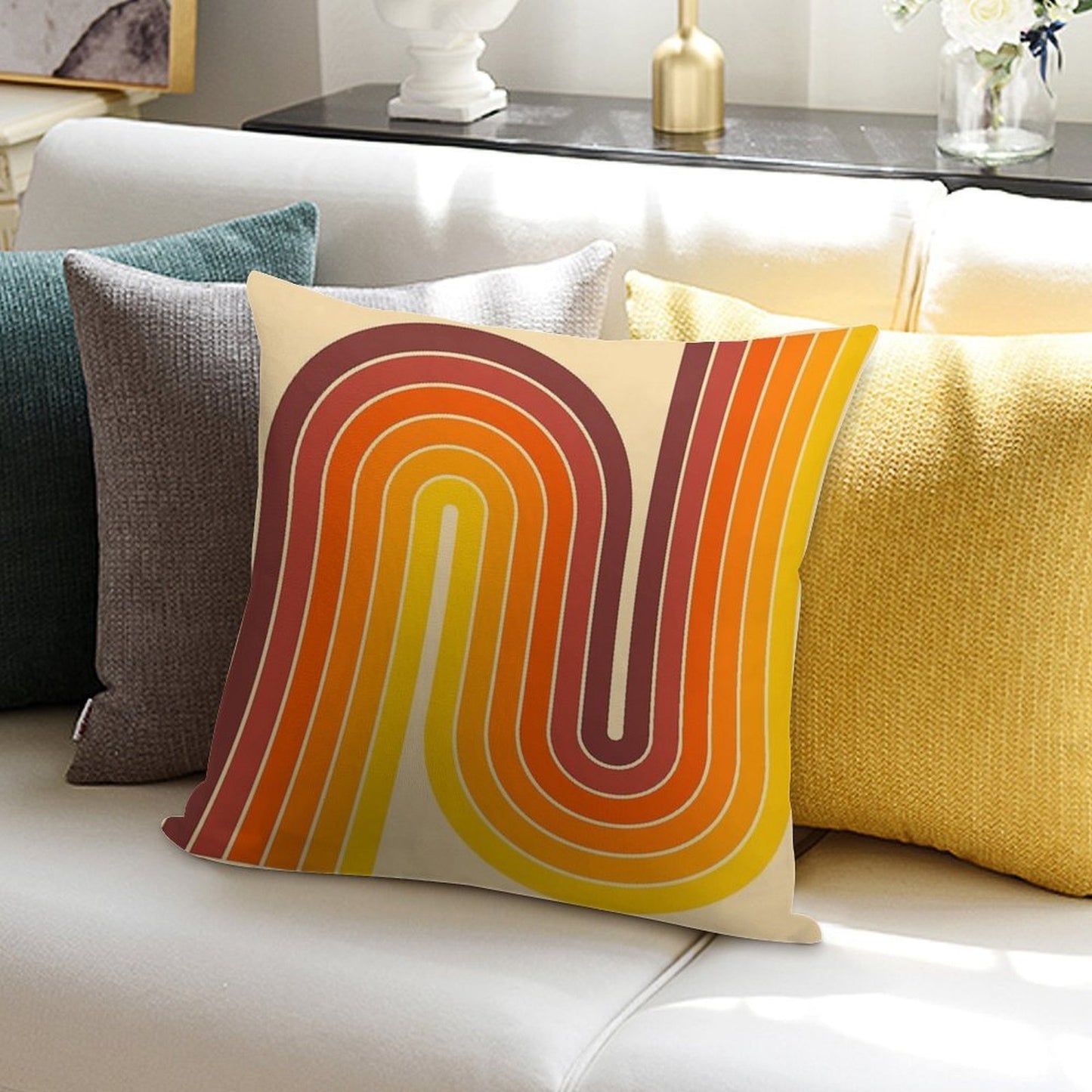 Retro Geometric Double Arch Design 522 Soft Home Decor Throw Pillow