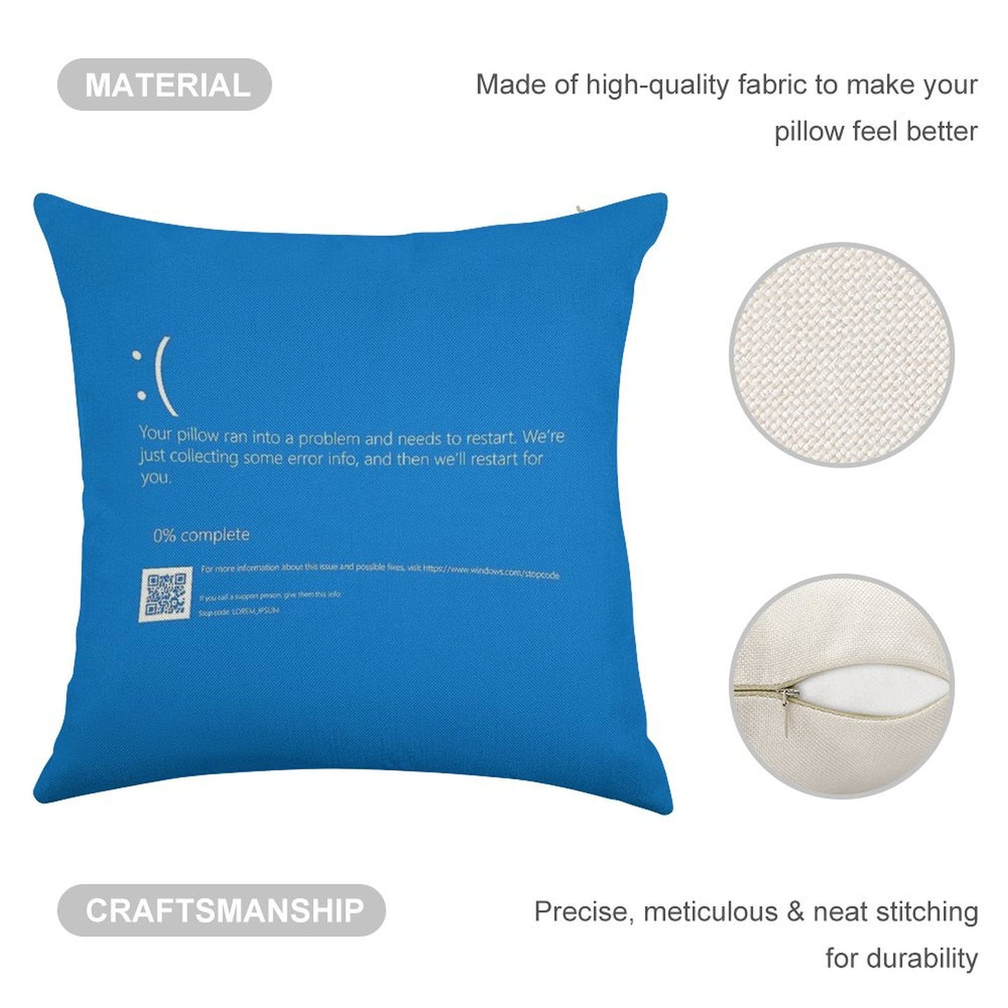 Windows BSOD (Blue Screen of Death) Linen Throw Pillow Cover
