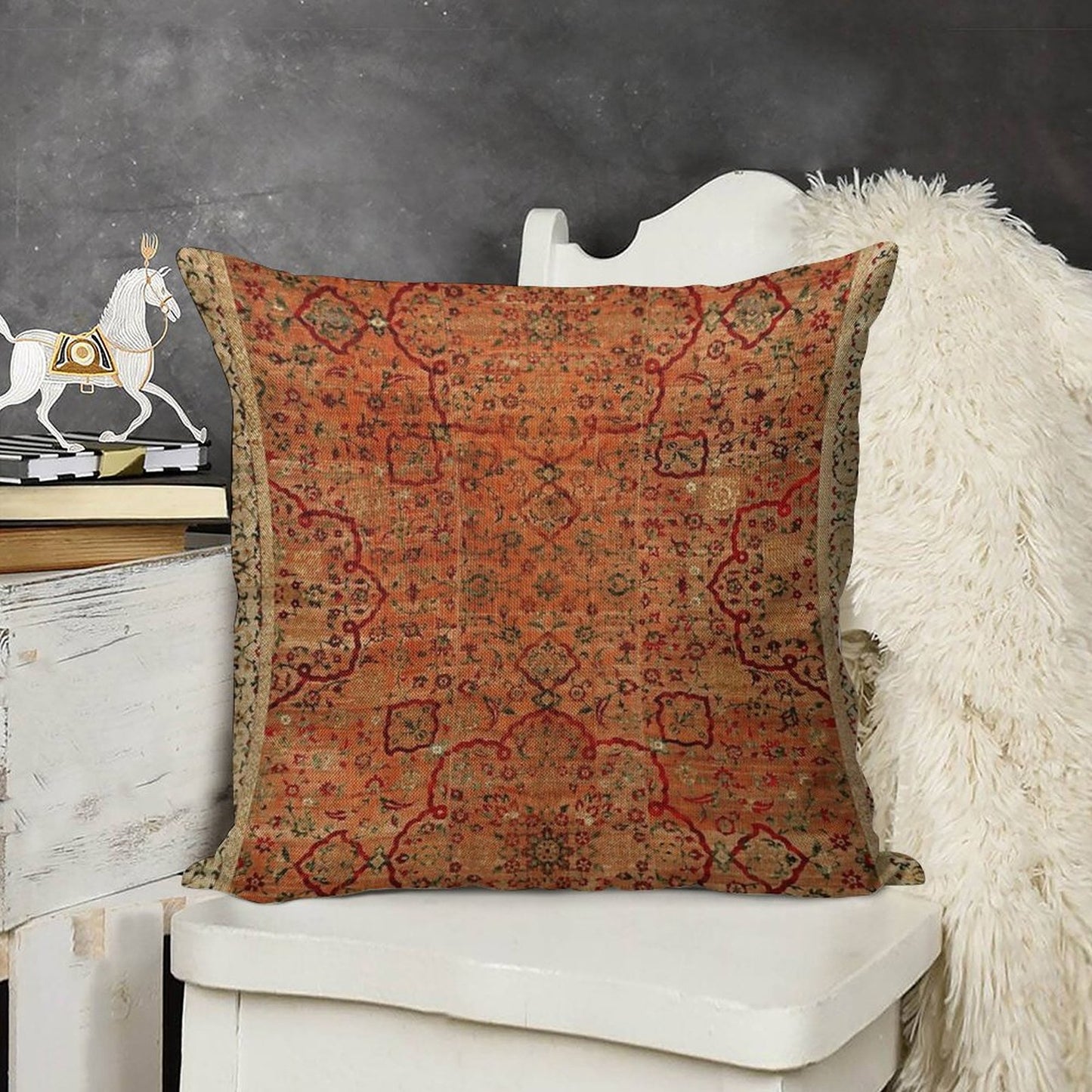 17th Century Velvet And Silk Carpet Print Linen Throw Pillow Cover