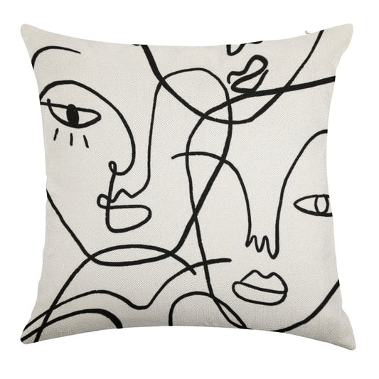 Abstract Faces Linen Throw Pillow Cover