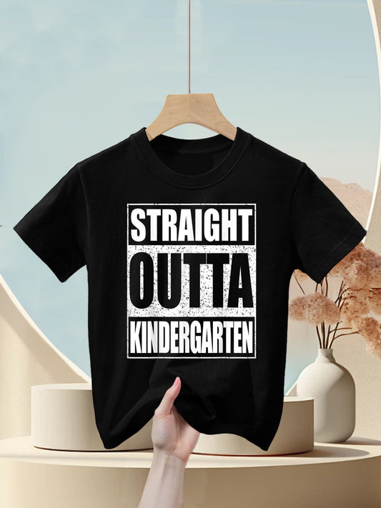 Straight Outta Kindergarten Boy Girl Graduation Kids T-Shirt