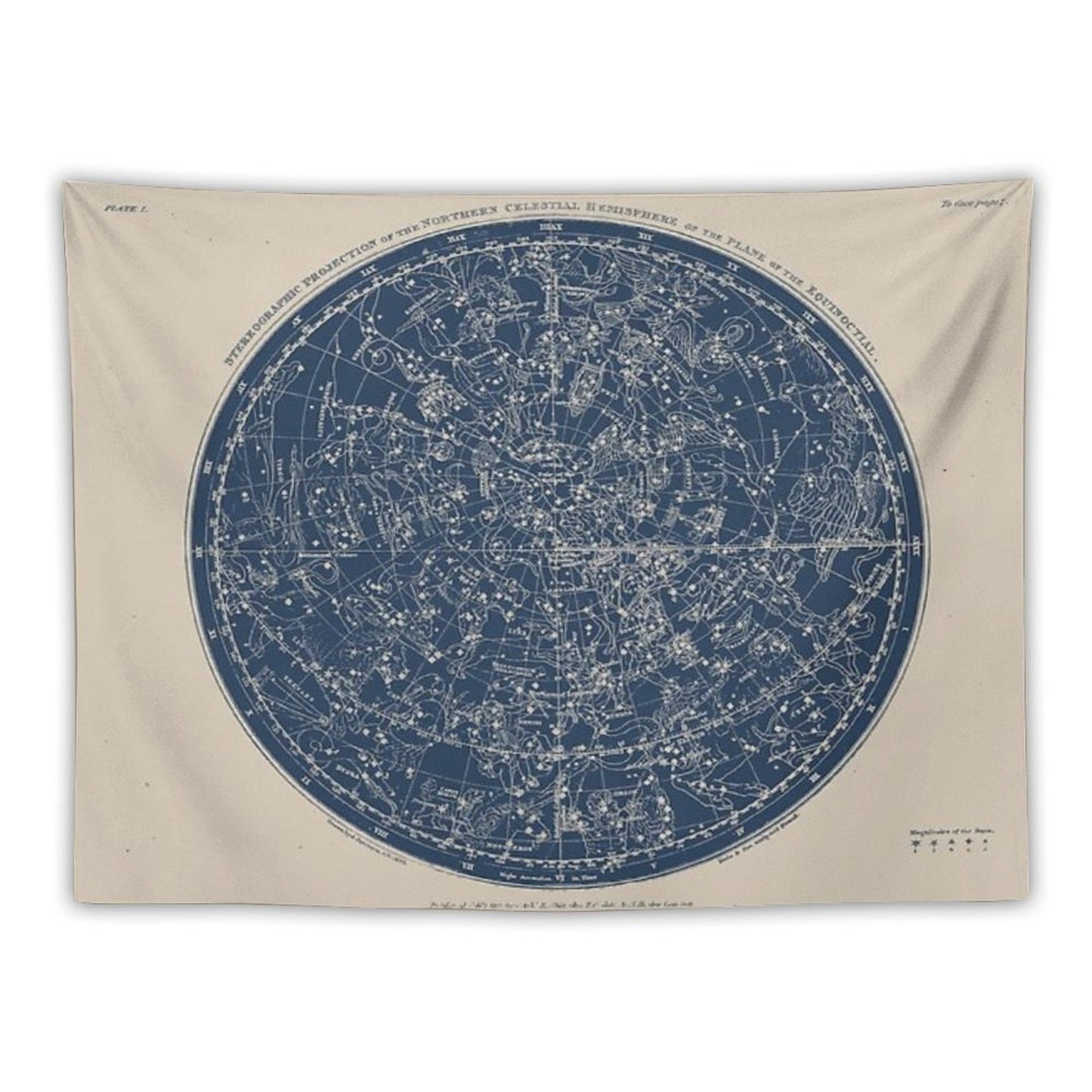 Constellations of The Northern Hemisphere Vintage Azure Blue Tapestry