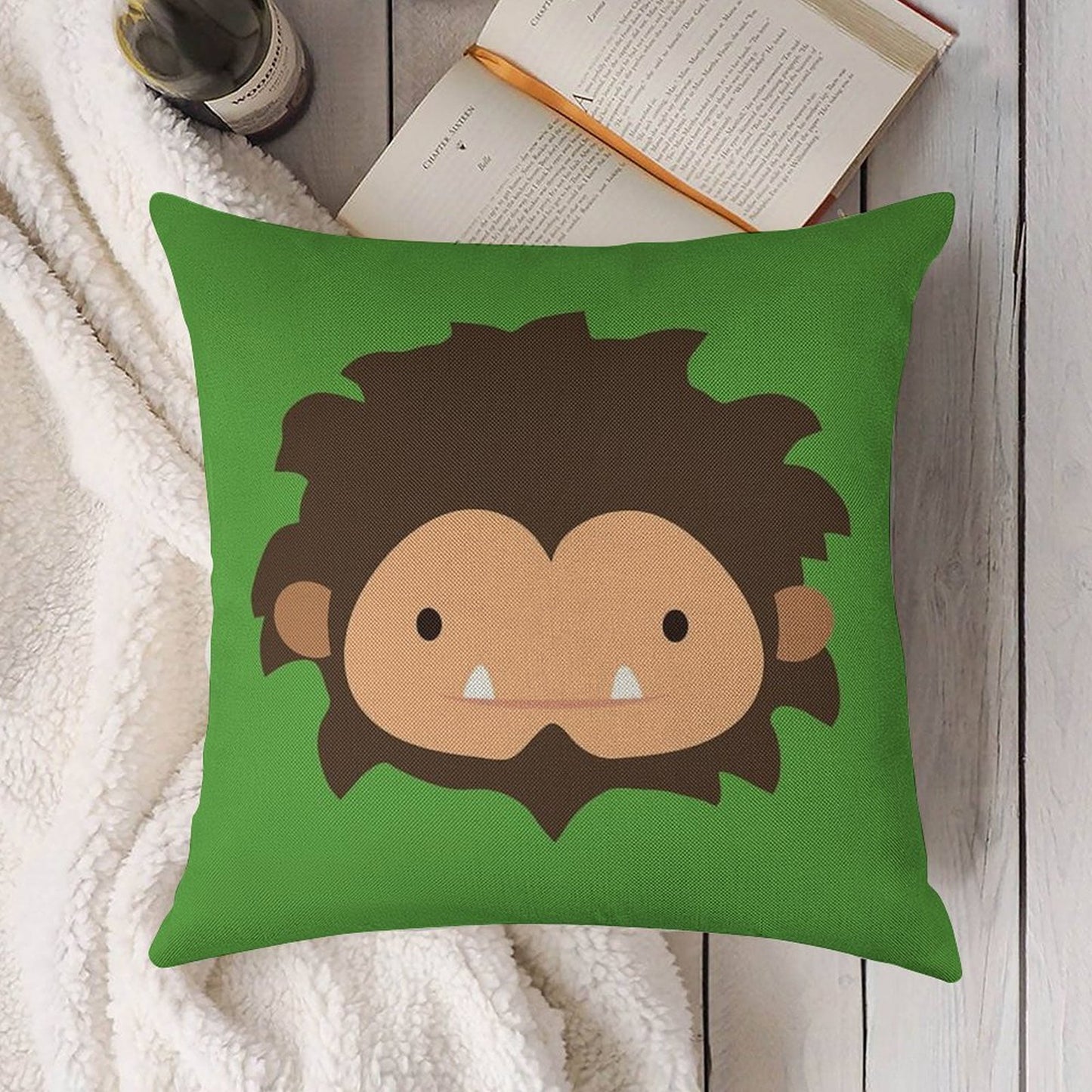 Sneaky Sasquatch Big Head Linen Throw Pillow Cover