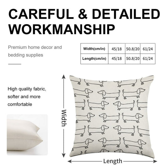 Dachshund in Black-white Linen Throw Pillow Cover