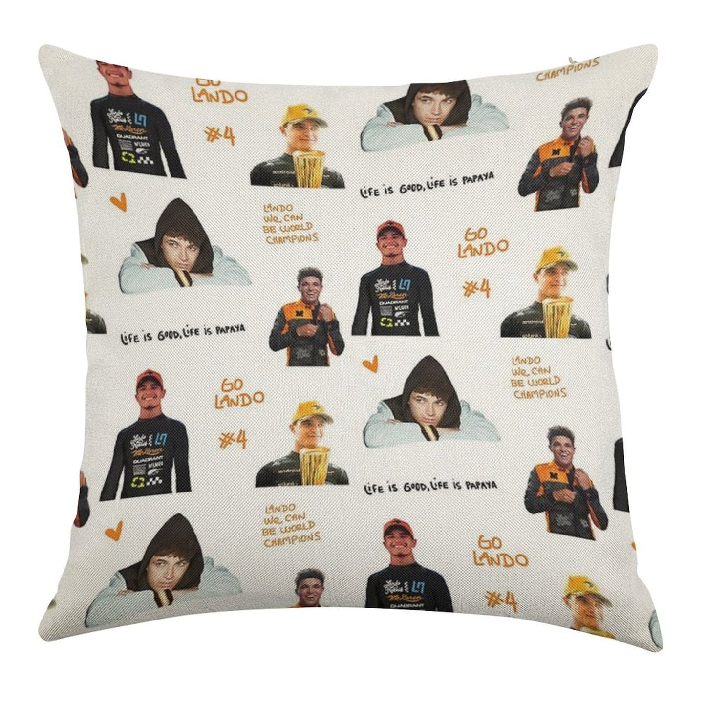 Lando Norris Illustrated Stickers Linen Throw Pillow Cover