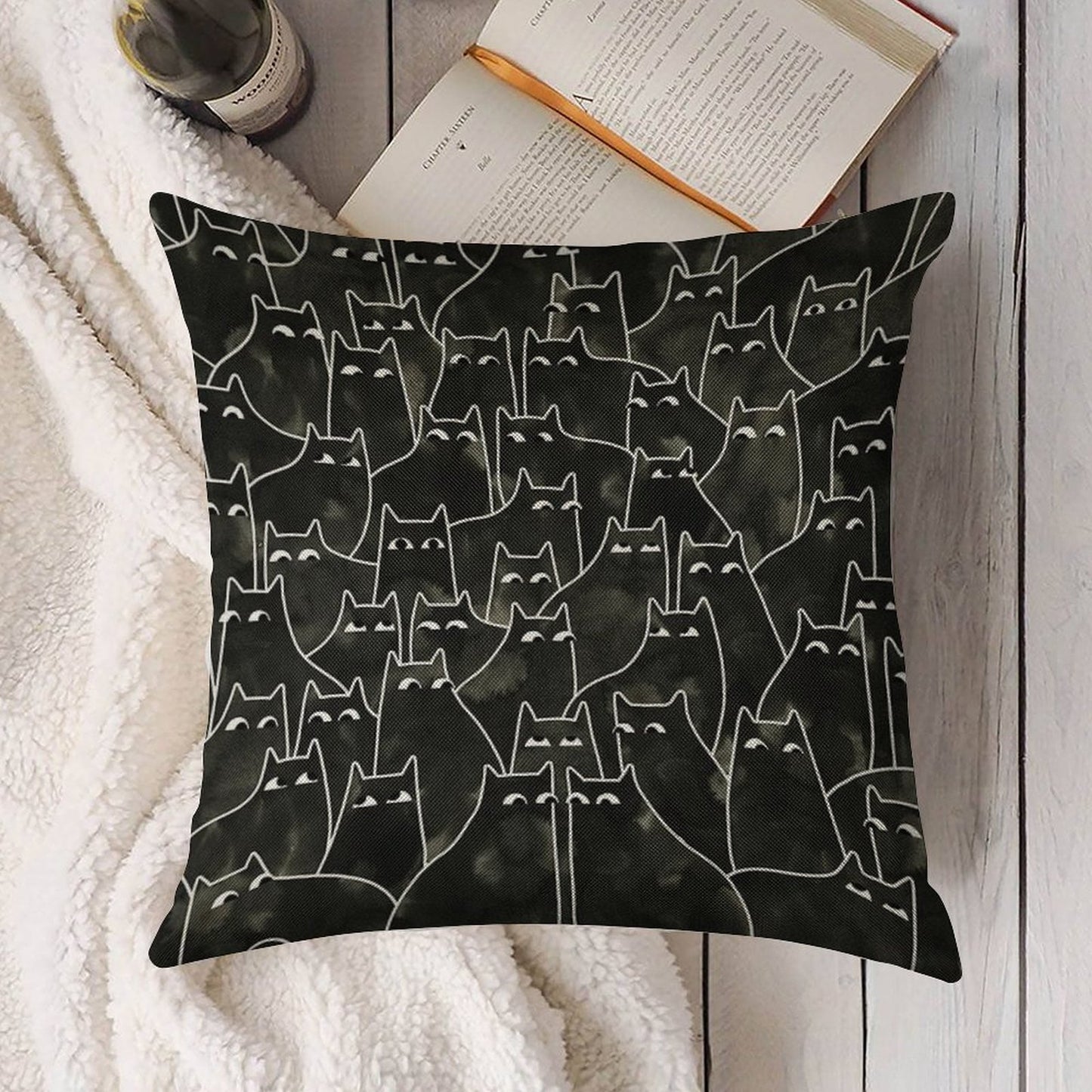 Suspicious Cats Linen Throw Pillow Cover