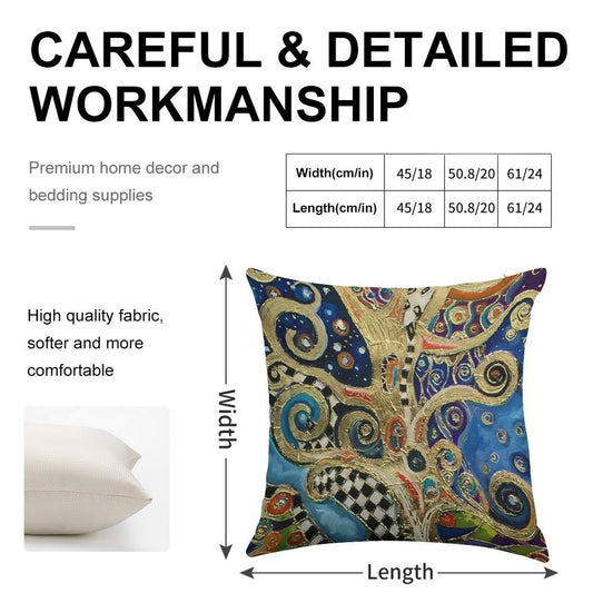 The Changing Seasons of Klimt Linen Throw Pillow Cover