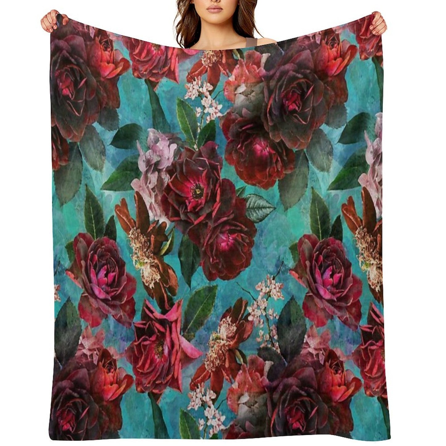 Turquoise Vintage Summer Roses Botanical Garden NightGarden Throw Blanket