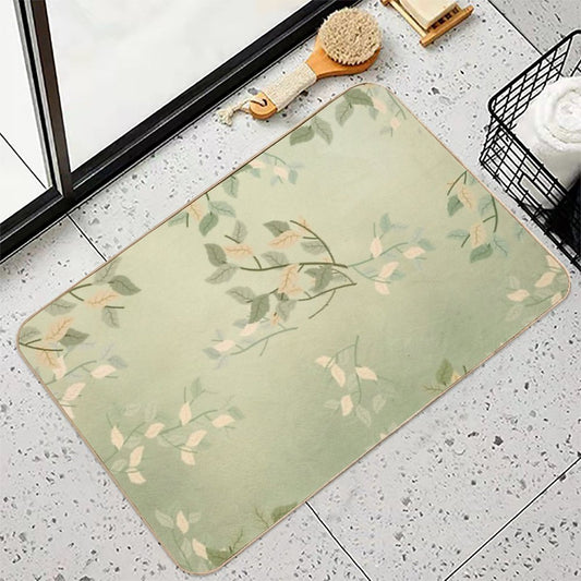 Sage Green Watercolor Woodland Leaves Bath Mat