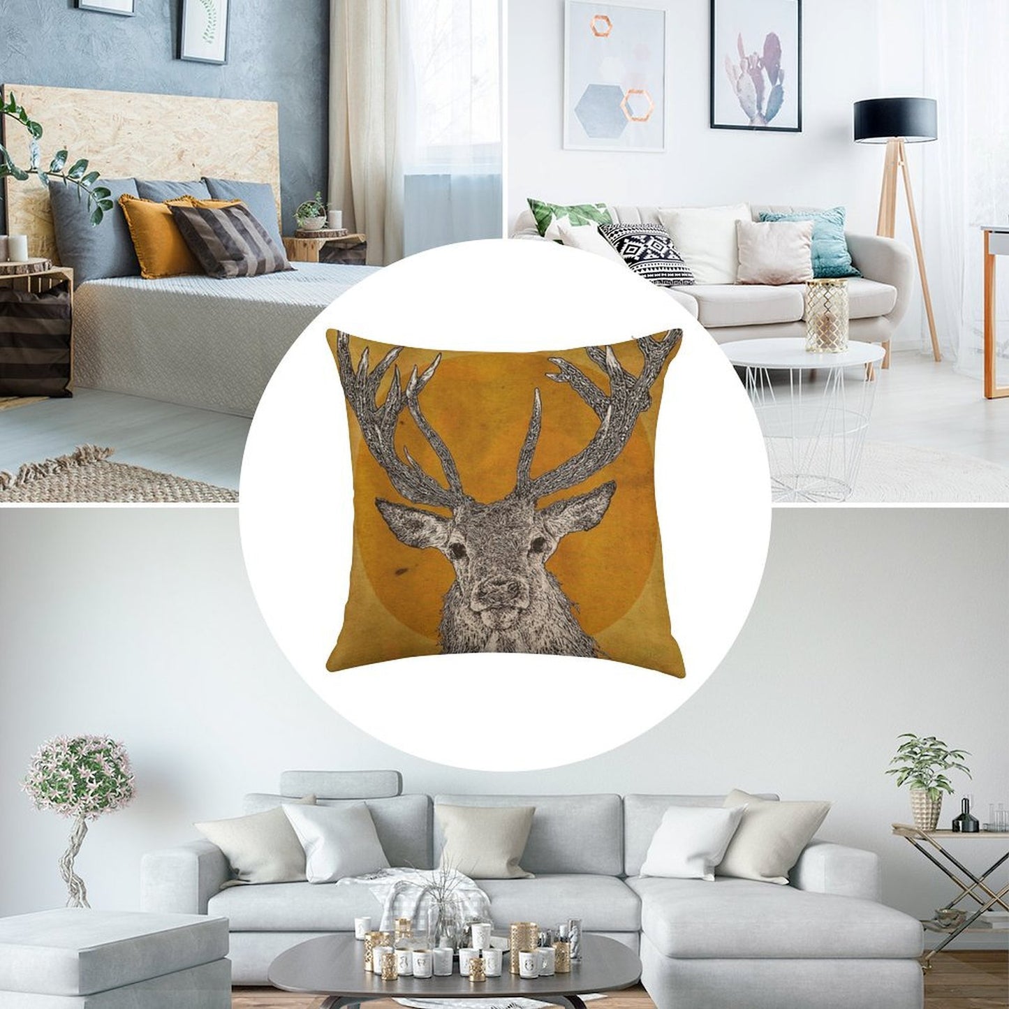 Wild Stag's Head Linen Throw Pillow Cover