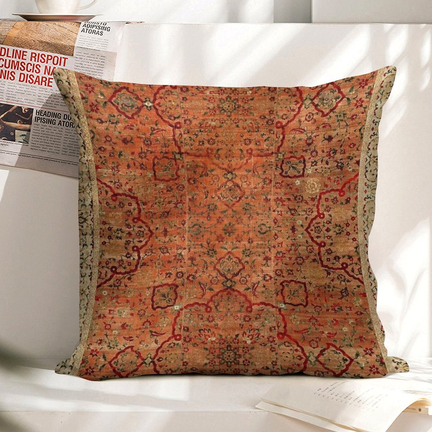 17th Century Velvet And Silk Carpet Print Linen Throw Pillow Cover