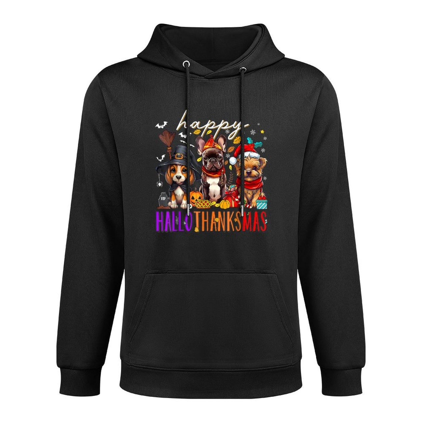 Happy HalloThanksMas Dogs Halloween Thanksgiving Christmas Adjustable Hood Hoodie