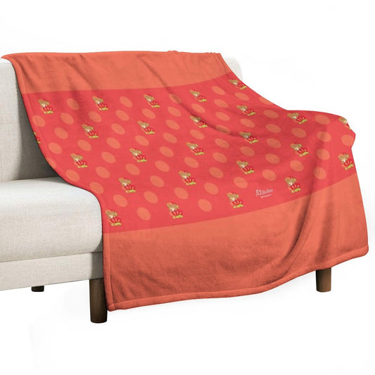 Coral Red Camellia Colorful Print – Cute Cartoon Beaver Taffy Floral Design Throw Blanket