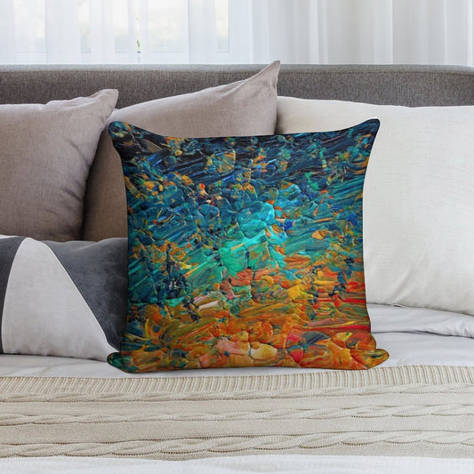 ETERNAL TIDE 2 Bold Rainbow Colorful Deep BlueTurquoise Aqua Orange Yellow Ombre Waves Abstract Acrylic Painting Soft High-Density Material Throw Pillow