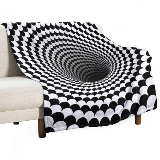 Optical Illusion Black And White Scales Houndstooth Black Hole Vortex Throw Blanket