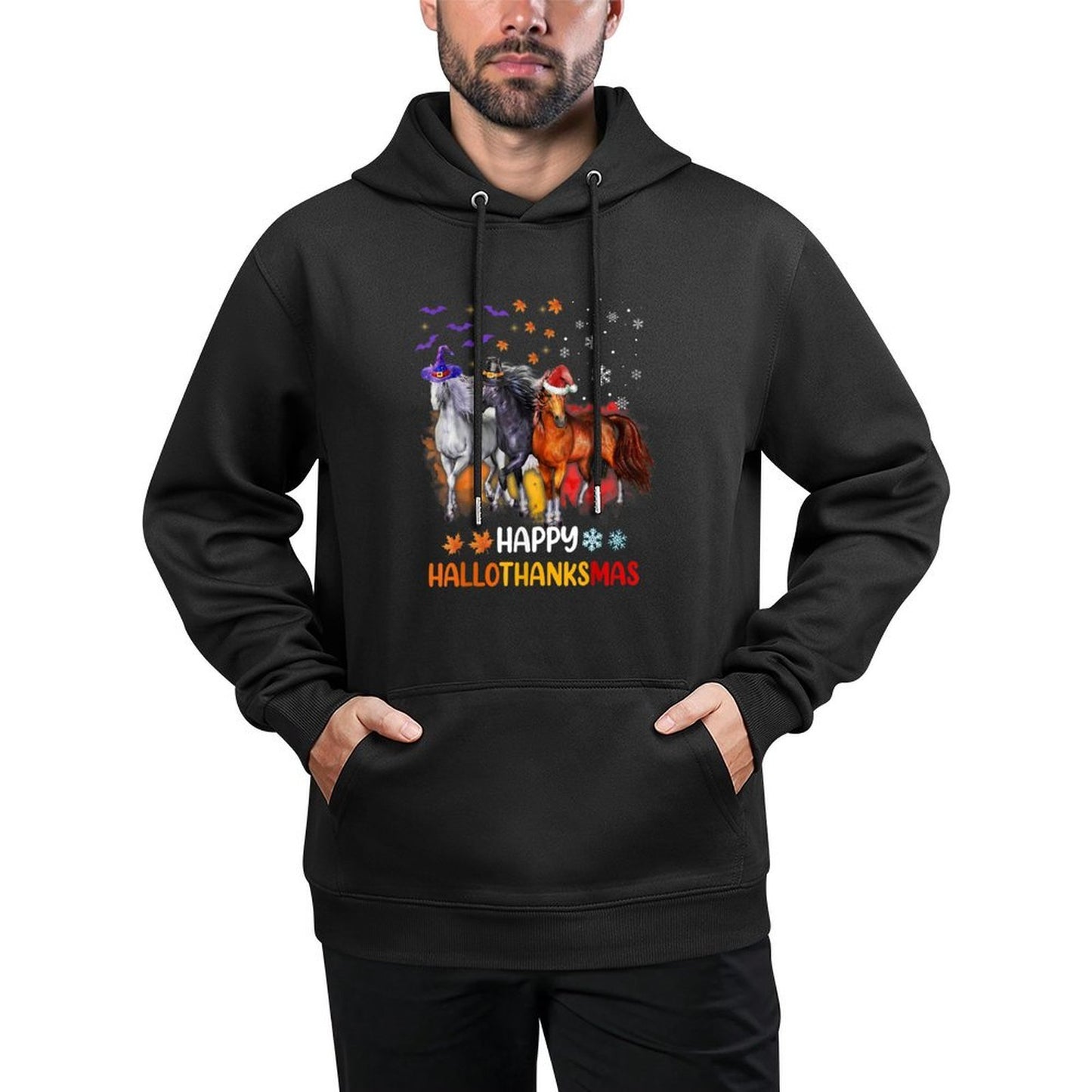 Horse Lover Halloween Merry Christmas Happy Hallothanksmas Unisex Design Hoodie