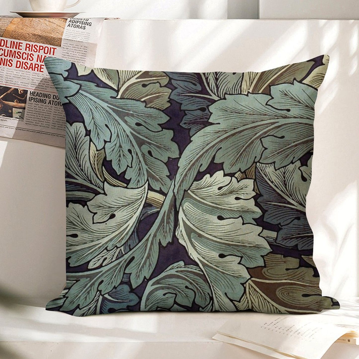 William Morris Acanthus Blue Pattern Linen Throw Pillow Cover