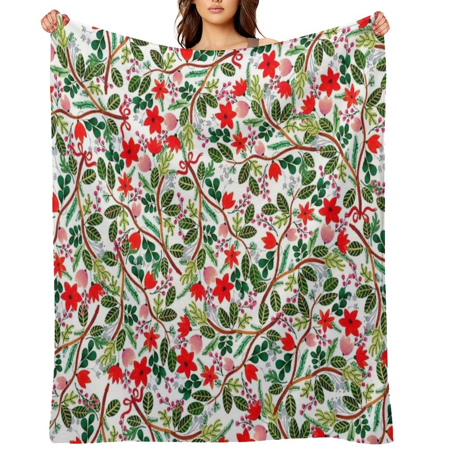 Christmas Floral Pattern Throw Blanket