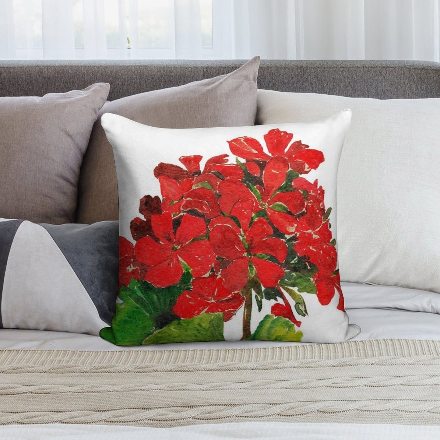 Red Geranium. Summer Geranium. Geranium Blossom. Soft Home Decor Throw Pillow