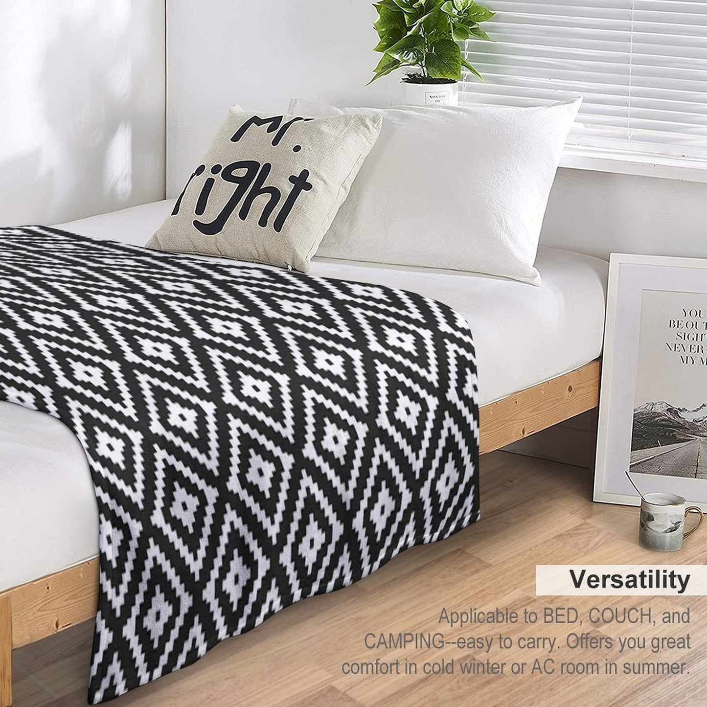 Aztec - White on Black Throw Blanket