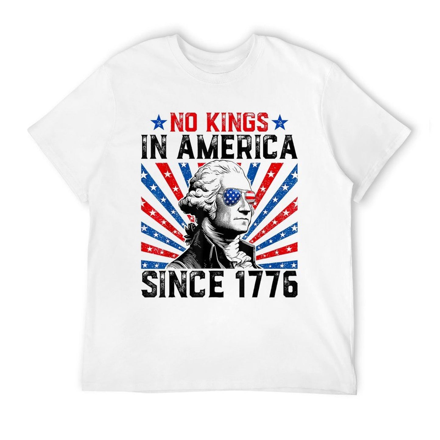 No Kings in America Since 1776 Distressed USA Vintage Ribbed Collar T-Shirt
