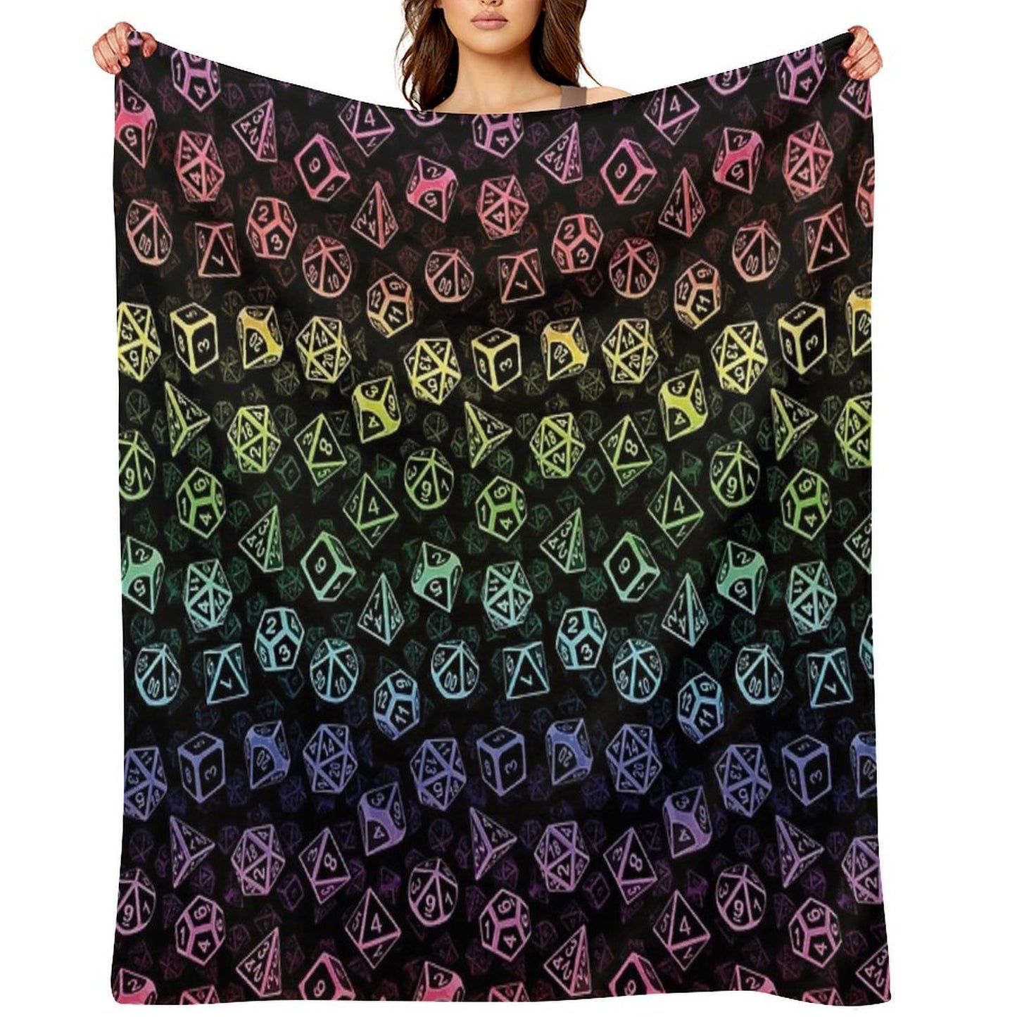 D20 Dice Set Pattern (Rainbow) Throw Blanket