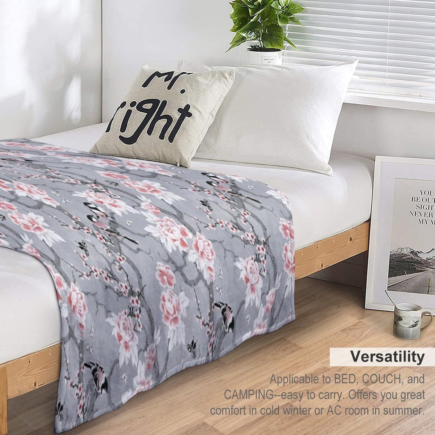 Chinoiserie Birds in Grey Throw Blanket