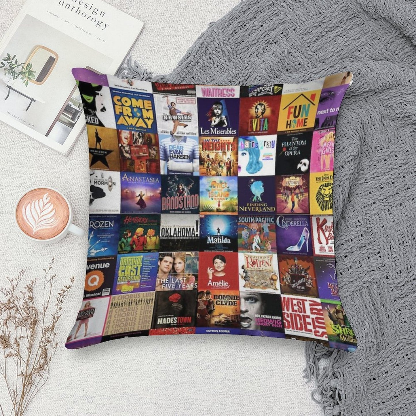 Musicals Collage Soft Decorative Cover Throw Pillow